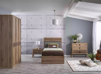 Holzbett mit Bettkasten Komplette Jugendbett Bett Holz Braun Set 4tlg